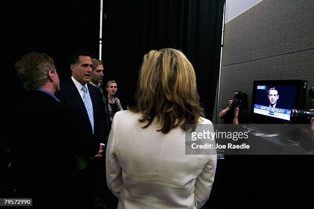 Republican presidential candidate and former Massachusetts governor Mitt Romney and his wife Ann Romney wait back stage to be introduced at their...