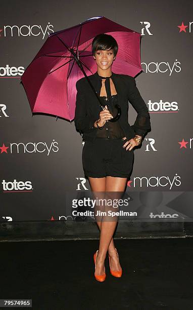 Rihanna Debuts her New Collection of Umbrellas at Macy's, Herald Square on February 5, 2008 in New York City .