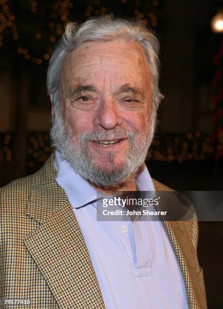 Composer Stephen Sondheim arrives at the special screening for DreamWorks Pictures' 'Sweeney Todd' held at the Paramount Theater on December 5, 2007...