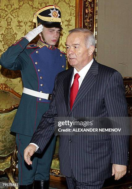 President of Uzbekistan Islam Karimov meets with Russian President Vladimir Putin, not pictured, at the Kremlin in Moscow on February 6, 2008....