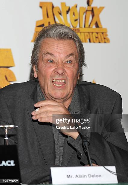 Actor Alain Delon attends a photocall and press conference for Asterix at the Olympic Games, at the Palace Hotel on Febraury 6, 2008 in Madrid, Spain