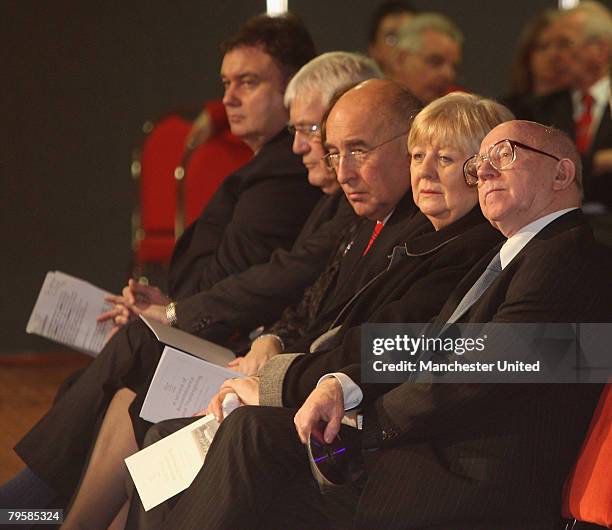 In this handout image supplied by Manchester United, Nobby Stiles of Manchester United attends the memorial service to mark the 50th anniversary of...
