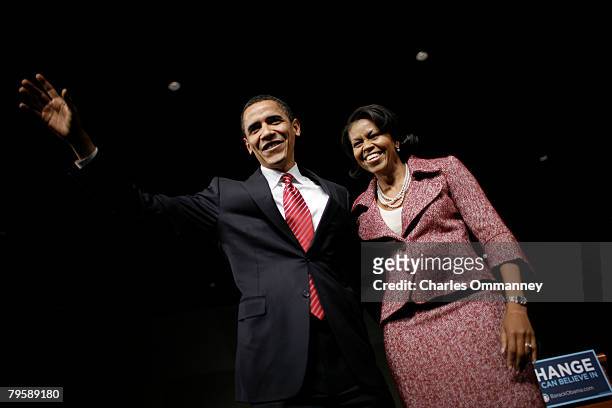 Presidential candidate Sen. Barack Obama and his wife Michelle Obama take the stage for his victory rally at the Columbia Metropolitan Convention...