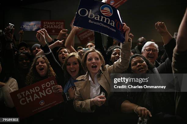 Supporters of Presidential candidate Sen. Barack Obama and his wife Michelle Obama at the victory rally at the Columbia Metropolitan Convention...