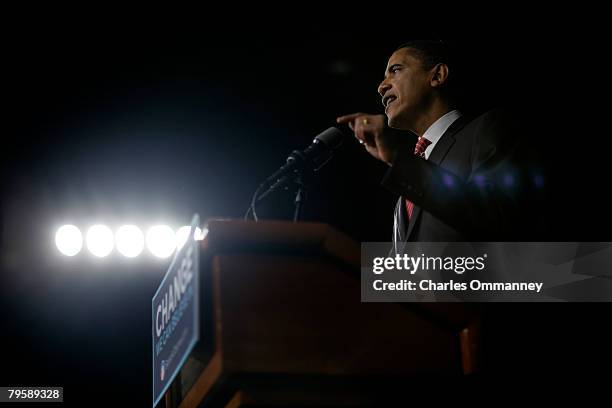 Presidential candidate Sen. Barack Obama and his wife Michelle Obama take the stage for his victory rally at the Columbia Metropolitan Convention...