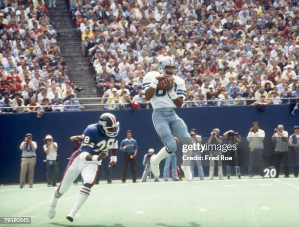 Dallas Cowboys wide receiver Drew Pearson making a difficult catch over a New York Giants defender in the Cowboys 24-3 victory over the Giants on...