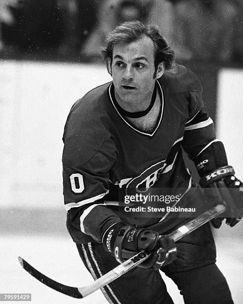 Guy Lafleur of the Montreal Canadiens skates against the Boston Bruins at Boston Garden.