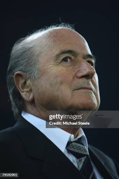 Sepp Blatter, President of UEFA is seen during the International Friendly match between Italy and Portugal at the Letzigrund Stadium on February 6,...