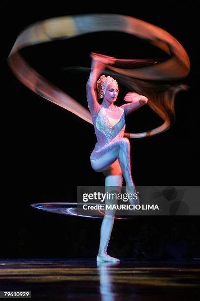 An artist of 'Cirque du Soleil' performs during a dress rehearsal of 'Alegria' show in Sao Paulo, Brazil, 06 February 2008. The international cast of...