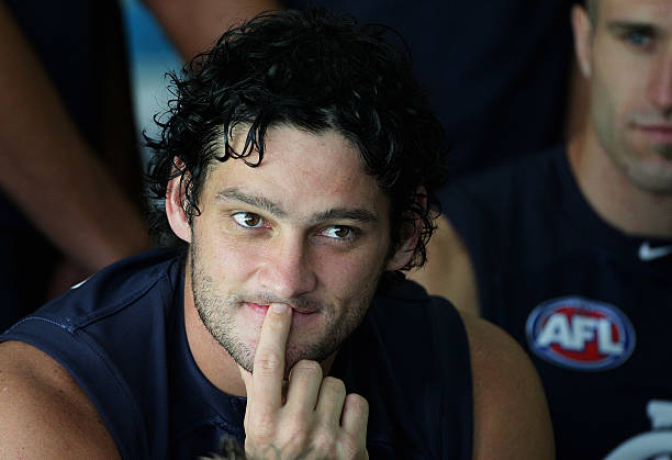 Brendan Fevola of the Blues waits for the AFL team photo to be taken during a Carlton Blues AFL training session at MC Labour Park February 7, 2008...