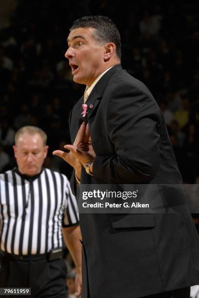 Head coach Frank Martin of the Kansas State Wildcats reacts to a foul call against his Wildcats in the first half against the Nebraska Cornhuskers...