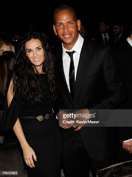Actress Demi Moore and Baseball player Alex Rodriguez inside Madonna and Gucci Host "A Night to Benefit Raising Malawi and UNICEF" at the United...