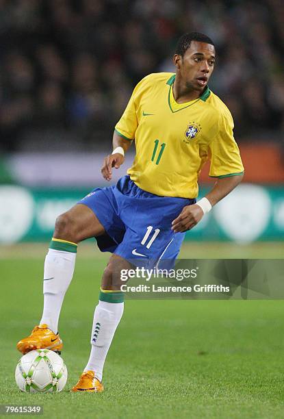 Robinho of Brazil in action during the International Friendly Match between Ireland and Brazil at Croke Park on February 6, 2008 in Dublin, Ireland.
