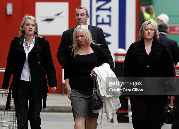 Nicole, Linda and Danielle Bowman, the family of murdered model Sally Anne Bowman arrive at the Central Criminal Court on February 7, 2008 in London....