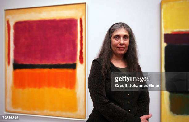 Kate Rothko Prizel, daughter of US painter Mark Rothko, poses beside of one of her father's paintings during a press conference at the Munich...