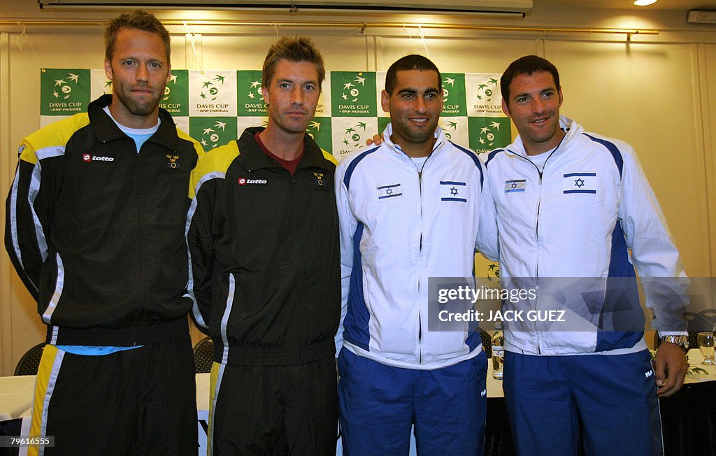 Swedish tennis players Simon Aspelin , Robert Lindsted pose for the