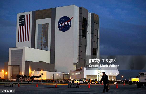 Clouds are seen behind the NASA's Vehicle Assembly Building at the Kennedy Space Center February 7, 2008 at Cape Canaveral, Florida. Bad weather is...