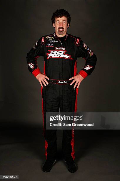 Boris Said, driver of the Sobe/No Fear Ford, poses for a photo during the NASCAR Sprint Cup Series media day at Daytona International Speedway on...