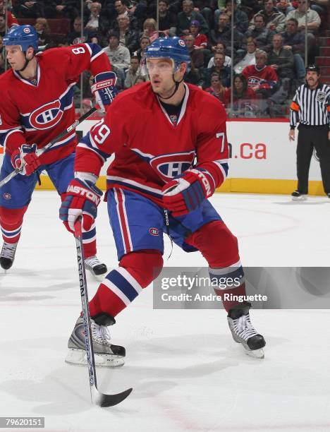 Andrei Markov of the Montreal Canadiens skates against the Chicago Blackhawks at the Bell Centre on January 8, 2008 in Montreal, Quebec.