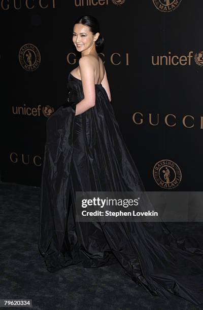 Actress Kyoko Hasegawa attends a reception to benefit UNICEF hosted by Gucci during Mercedes-Benz Fashion Week Fall 2008 at The United Nations on...