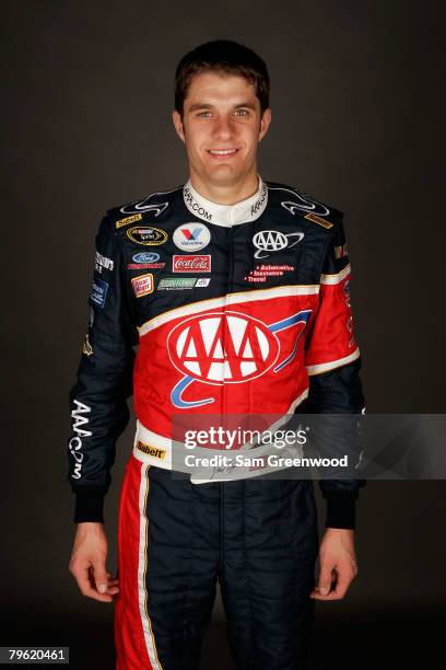 David Ragan, driver of the AAA Ford, poses for a photo during the NASCAR Sprint Cup Series media day at Daytona International Speedway on February 7,...