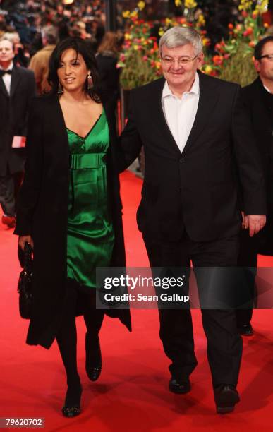 Joschka Fischer and Minu Barati attend the 'Shine A Light' Premiere as part of the 58th Berlinale Film Festival at the Berlinale Palast on February...