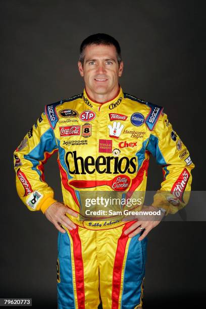 Bobby Labonte, driver of the Cheerios/Betty Crocker Dodge, poses for a photo during the NASCAR Sprint Cup Series media day at Daytona International...