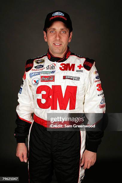 Greg Biffle, driver of the 3M Ford, poses for a photo during the NASCAR Sprint Cup Series media day at Daytona International Speedway on February 7,...