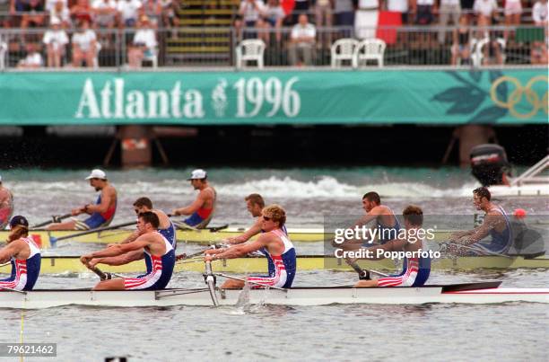 Olympic Games, Atlanta, USA, Men+s Rowing, Coxless Fours, Great Britain's bronze medal winning team in action