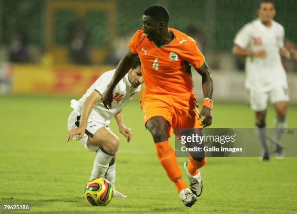 Kolo Toure of the Ivory Coast and Said Moawad of Egypt in action during the AFCON semi-final match between Ivory Coast and Egypt held at the Baba...