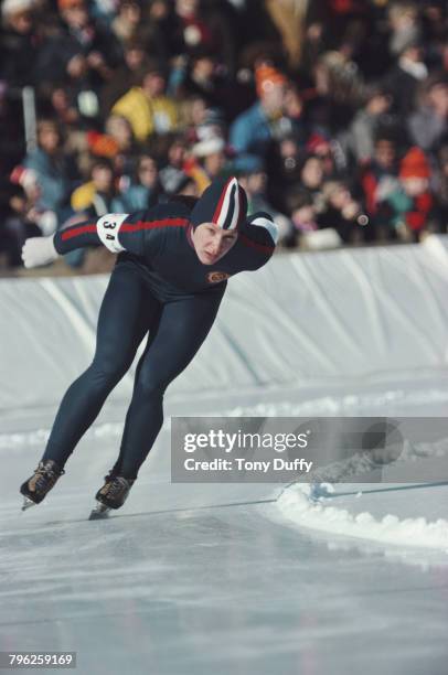 Tatyana Averina of the Soviet Union skates in the Women's 1000 metres speed skating event during the XII Olympic Winter Games on 7 February 1976 at...