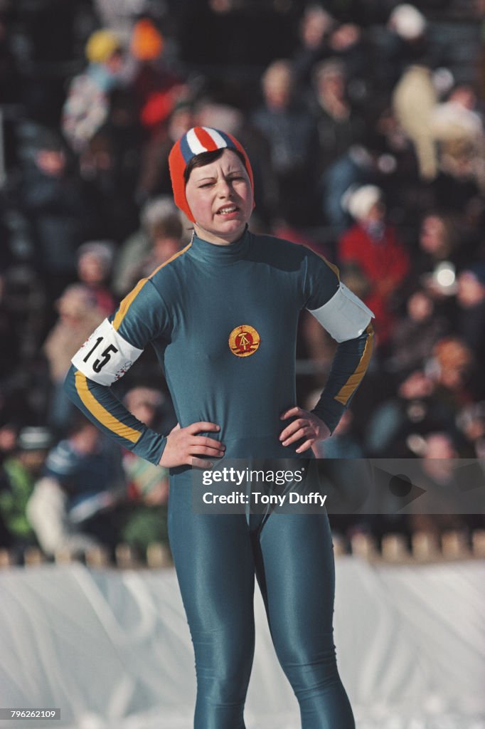 Andrea Mitscherlich of East Germany skates in the Women's 3000 metres