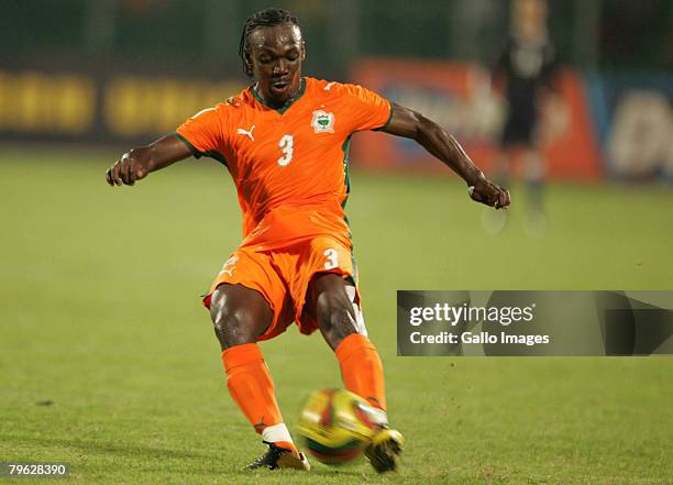 Arthur Boka of Ivory Coast plays in the AFCON semi-final match between Ivory Coast and Egypt held at the Baba Yara Stadium February 7, 2008 in...