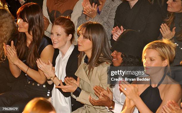 Model Helena Christensen, Actress Julianne Moore, Actress Maggie Gyllenhaal and Singer Kelly Rowland attend the Tommy Hilfiger Fall 2008 fashion show...