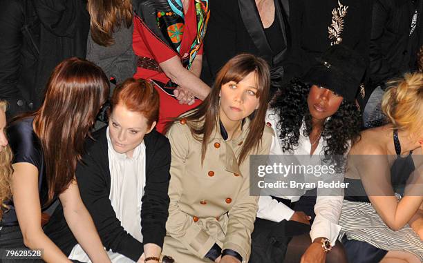 Model Helena Christensen, Actress Julianne Moore, Actress Maggie Gyllenhaal and Singer Kelly Rowland attend the Tommy Hilfiger Fall 2008 fashion show...