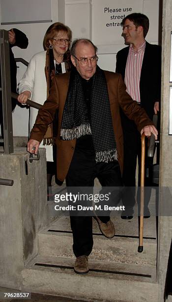 Harold Pinter and wife Antonia Fraser attend the after party following the press night of 'The Homecoming', at the Almeida Theatre on February 7,...
