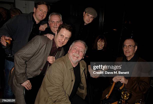 Neil Dudgeon, Anthony O'Donnell, Danny Dyer, Nigel Lindsay, Kenneth Cranham and Harold Pinter attend the after party following the press night of...