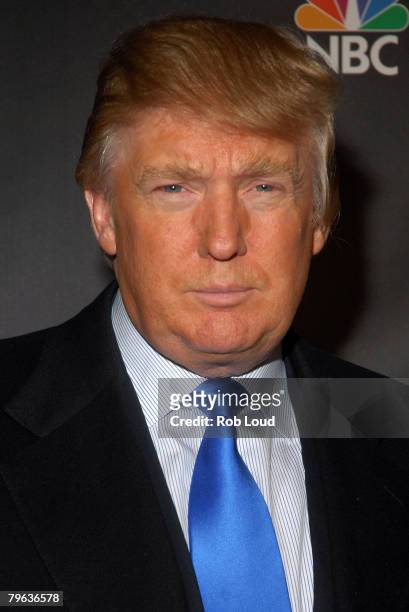 Donald Trump arrives at "The Celebrity Apprentice" viewing party at Tenjune on February 7, 2008 in New York City.