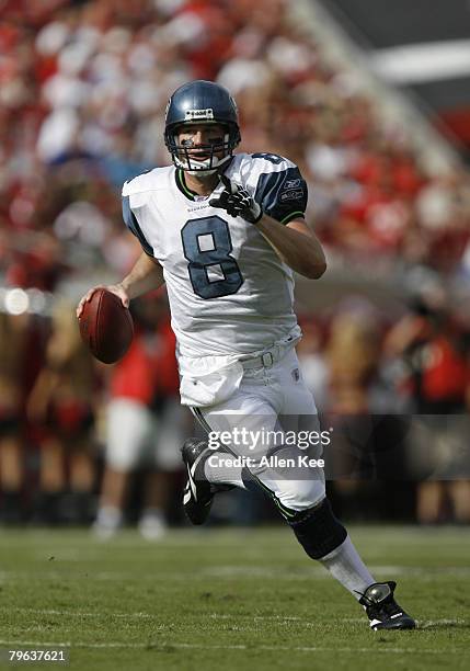 Seattle Seahawks quarterback Matt Hasselbeck in action against the Tampa Bay Buccaneers on Dec. 31, 2006 at Raymond James Stadium in Tampa, Florida.