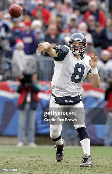 Seattle's Matt Hasselbeck throw against the Titans December 18 at the Coliseum, in Nashville, Tennessee. Seattle defeated Tennessee 28-24.