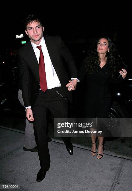 Actor Ashton Kutcher and actress Demi Moore arrive to Gemma restaurant to celebrate Ashton Kutcher's birthday on February 7, 2008 in New York City,...