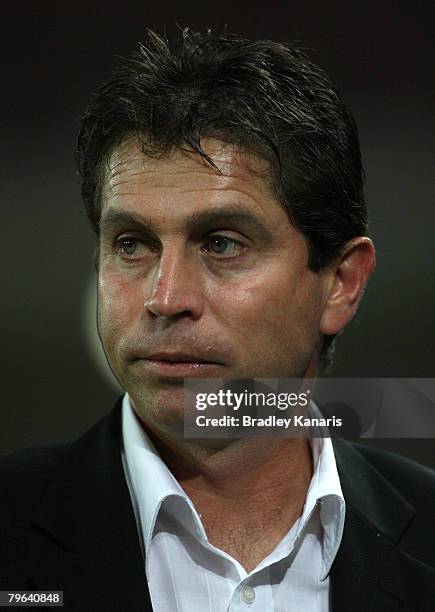 Coach Frank Farina of the Roar watches the action during the A-League minor semi final second leg match between the Queensland Roar and Sydney FC at...