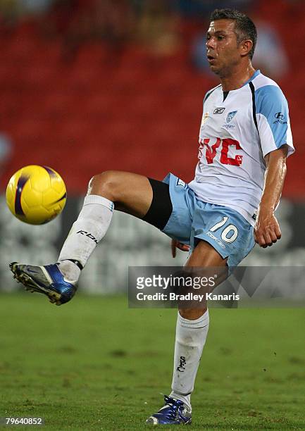Steve Corica of Sydney controls the ball during the A-League minor semi final second leg match between the Queensland Roar and Sydney FC at Suncop...