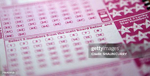 Lottery ticket for the EuroMillions jackpot is pictured in central London, on February 8, 2008. Lottery history could be made later Friday in the...