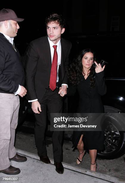 Actor Ashton Kutcher and actress Demi Moore arrive to Gemma restaurant to celebrate Ashton Kutcher's birthday in New York city on February 7, 2008.