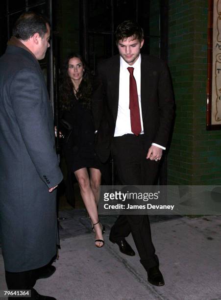 Demi Moore and Ashton Kutcher leave Gemma restaurant after celebrating Ashton Kutcher's birthday in New York city on February 7, 2008.