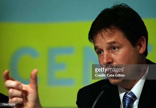 Nick Clegg speaks during a question and answer session at the Liberal Economics and Britain's Future conference on Februray 8, 2008 in London. Shadow...