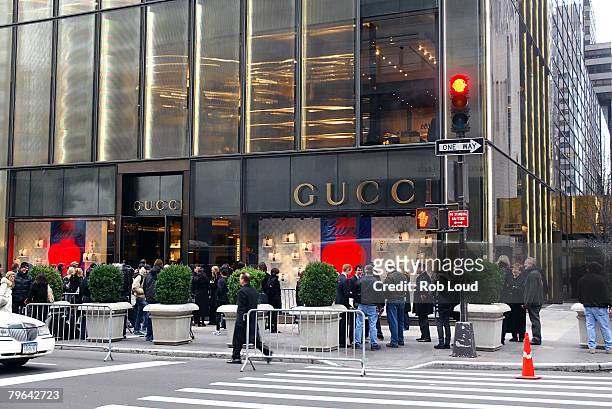 An exterior view of the new Gucci flagship store is seen during a ribbon cutting ceremony at Trump Tower on February 8, 2008 in New York City.