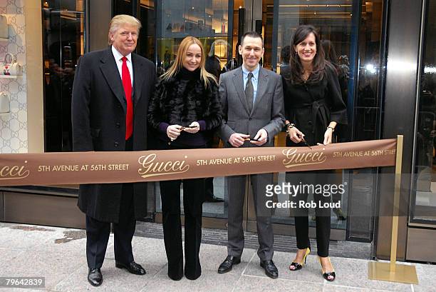 Donald Trump joins Gucci Creative Director Frida Giannini, Gucci CEO Mark Lee and Gucci President Daniella Vitale for the new flagship store ribbon...