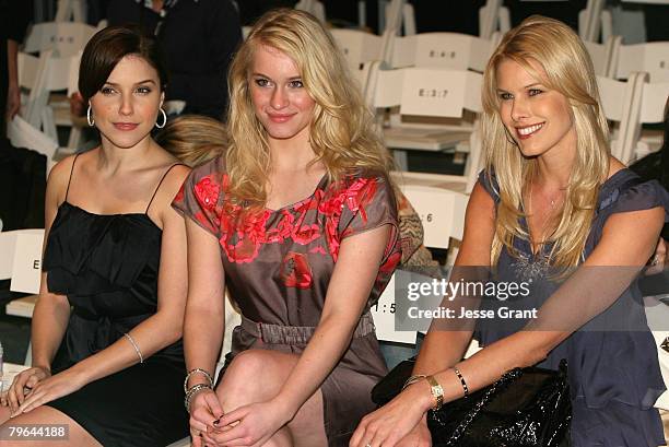 Sophia Bush, Leven Rambin and Beth Ostrosky attend at the fashion tents in Bryant Park during Mercedes-Benz Fashion Week Fall 2008 on February 7,...